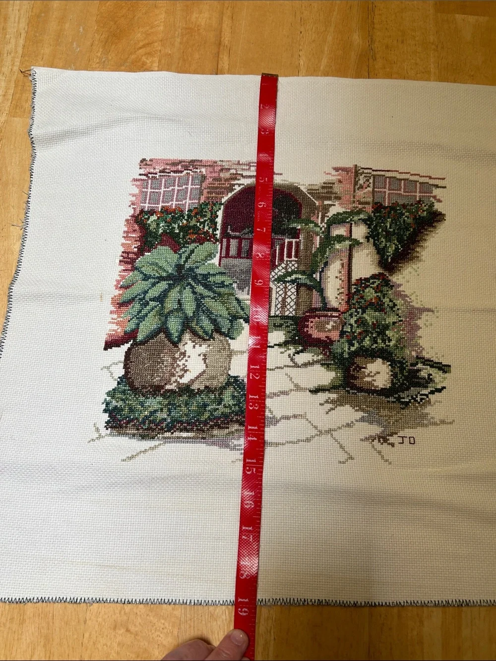 Vintage-Inspired Green and Red Needlepoint Wall Art